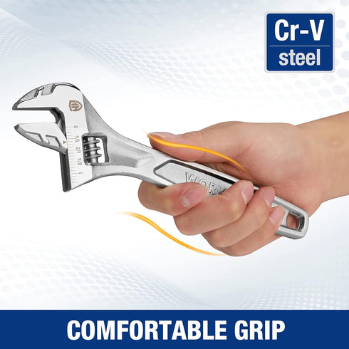 WORKPRO Adjustable Wrench, 8-inch Heavy Duty Spanner with Inch/Metric Scale, Chrome Plated Cr-V Steel
