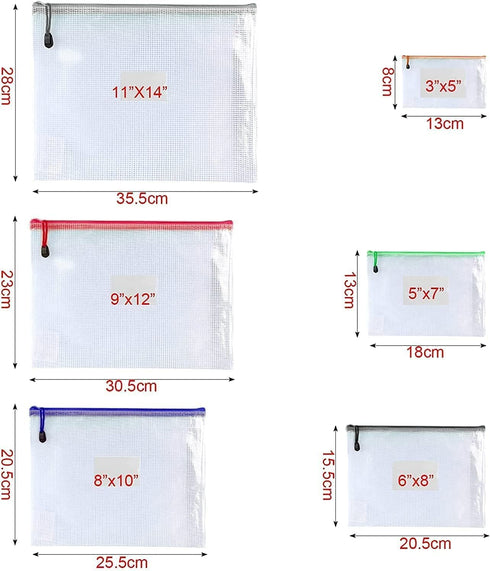 Oaimyy 16Pcs Mesh Zipper Pouch Document Folders, Plastic Zip File Bags for School Office Supplies, Travel Organizing