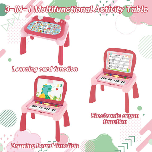 Leopmase 4-in-1 1-3Pink Touch & Learn Activity Desk - Educational Toys with Interactive Learning System Cards and Music