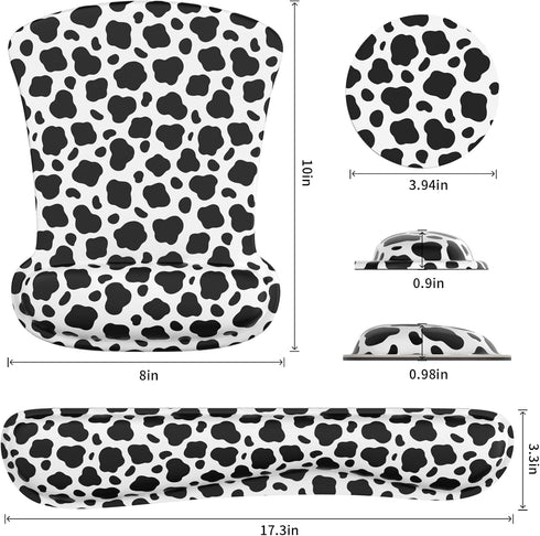 Wrist Rest Support Ergonomic Gel Mouse Pad & Memory Foam Keyboard Set, Non-Slip Rubber Base, Black and White Dot