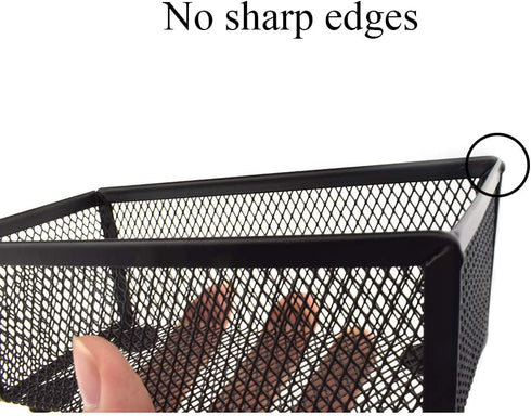 HAHIYO Stackable Mesh Tray Cup 6 x 3 x 2 inches, Sturdy Desk Drawer Organizer Container, 2 Pack Black with Soft Foam