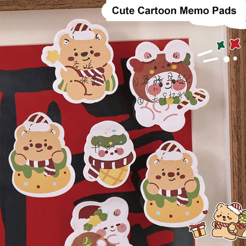 MOZXIRZ 4 Pack Cute Sticky Notes Cartoon Christmas Sticky Memo Pads Kawaii Small Self-Stick Memo Note Pad Office School