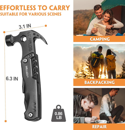 Multitool Stocking Stuffers for Men - Birthday Gifts for Dad, Husband, Christmas Gift Ideas, Hammer Gifts for Camping
