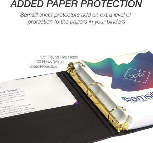 Samsill Classic Collection Executive Presentation 3 Ring Binder, 1.5 Inch Binder, Brass Round Ring, Black