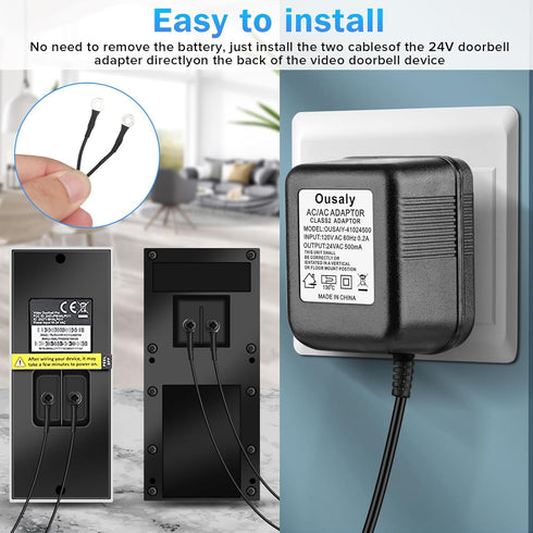 24 Volt 500MA Transformer C Wire Adapter, Compatible with Ring Doorbell and Thermostat