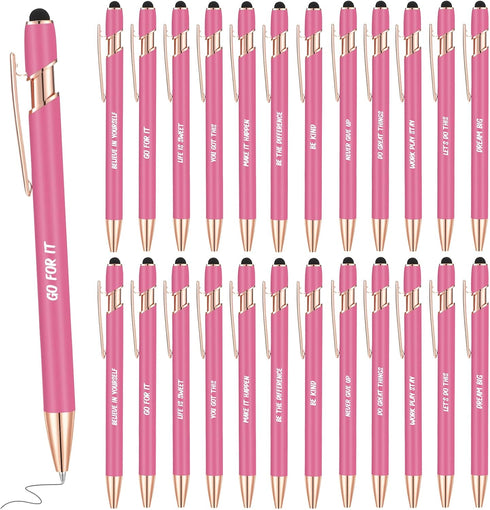 Yeaqee 24 Pcs Inspirational Ballpoint Pens, Motivational Black Ink Retractable Quotes Pen with Stylus Tip for Office,