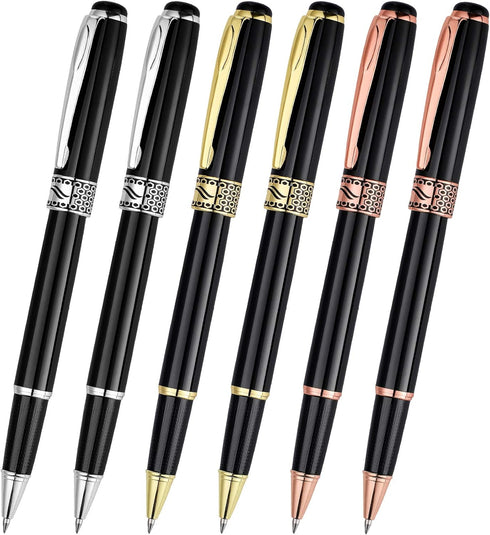 Weighted Rollerball Pens, Heavy Grip Pens for Hand Tremors, Black Ink, 3 Colors, Low Dexterity, 6 Count