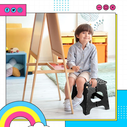 Stool,11 Inch Black,1 Pack Delxo Folding Step Non-Slip Foldable Step Stools for Kids and Adults,Portable Foldable Step