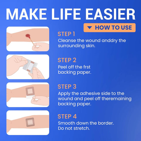 2x2 (20 Large Waterproof Bandages Silicone Foam Dressing for Sensitive Skin Wound Care, Adhesive Cohesive Pad