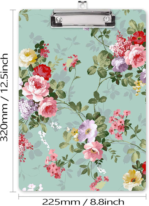 Hongri Wooden Clipboard, Fashion Design Clip Board for Classroom, Standard Letter Size 9 x 12.5 in, Green Peony