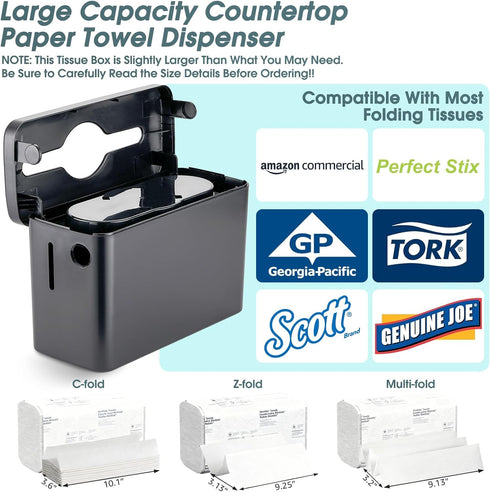 Countertop Paper Towel Dispenser - Large Capacity Dispenser & Single Sheet Design for Home, Office, or A Small Business