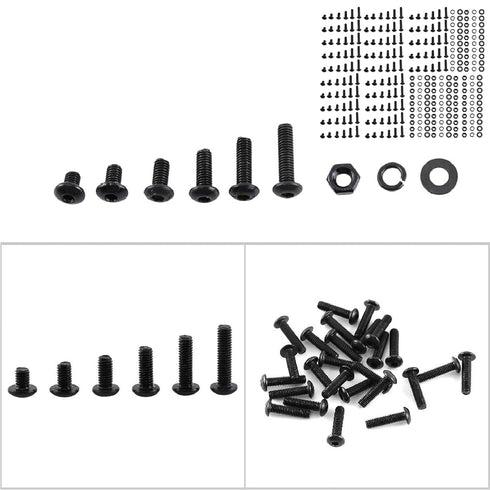 300Pcs M3 Black Alloy Steel Hex Socket Screws Nuts Washer Assortment Kit (Set B Button Head)