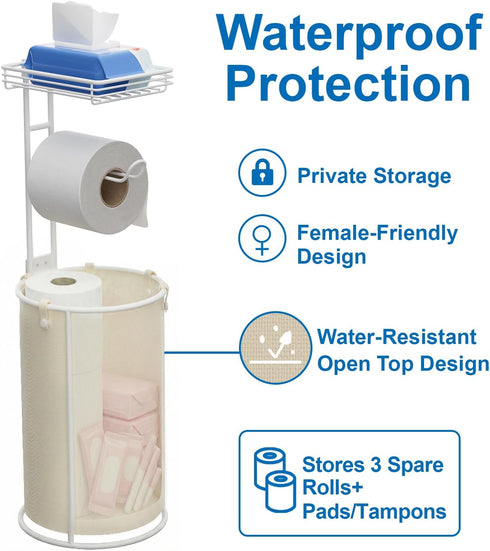 Standing Toilet Paper Storage Rack, Rustproof Metal Stand Up Toilet-Paper Roll Holder, Free Standing Tissue Holder