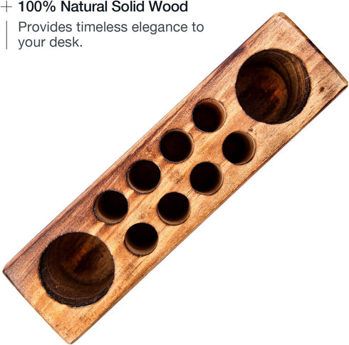 Solid Pine Wood Pen Holder for Desk – Stylish Wooden Pencil Holder and Fountain Pen Desk Organizer