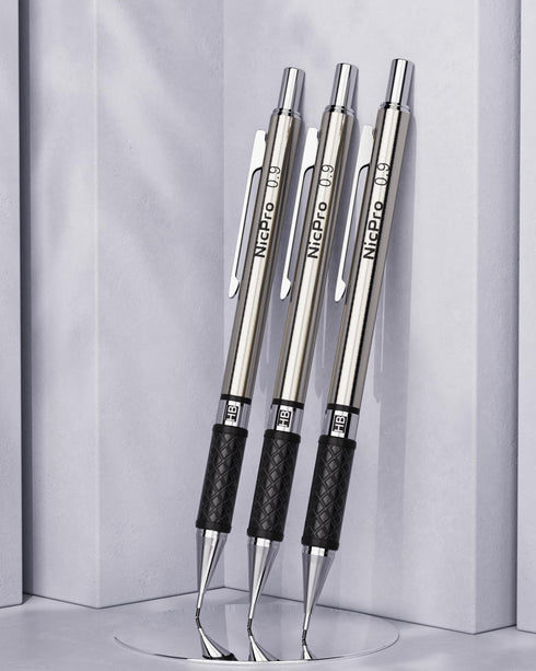 Nicpro 0.9mm Mechanical Pencil Set with Case, 3PCS Metal Pencils, 6 Tubes HB #2 Lead Refill