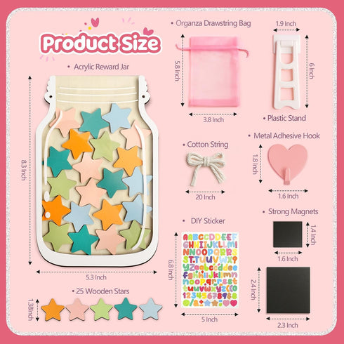 BBeary Magnetic Reward Jars for Kids - Star Tokens Reward Jar for Classroom Star Jar Reward System Behavior Chart