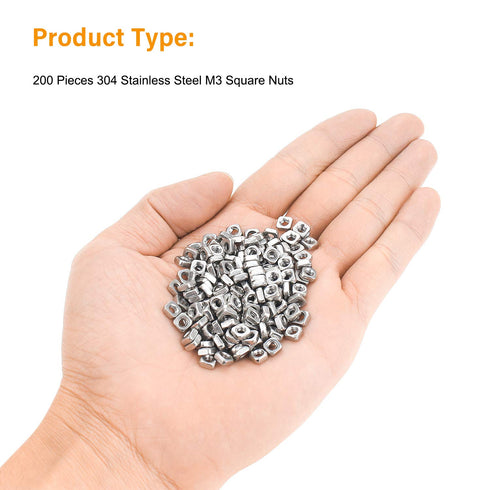 200 Pieces 304 Stainless Steel M3 Square Nuts