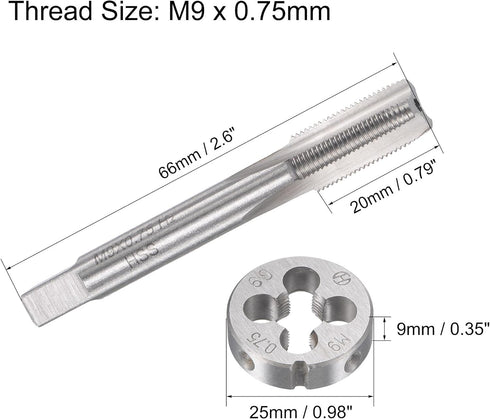 uxcell M9 x 0.75mm Metric Tap and Die Set, Machine Thread Screw Tap with Round Threading Die, Tap & Die Kit for Nut Screw Bolt Thread Repair