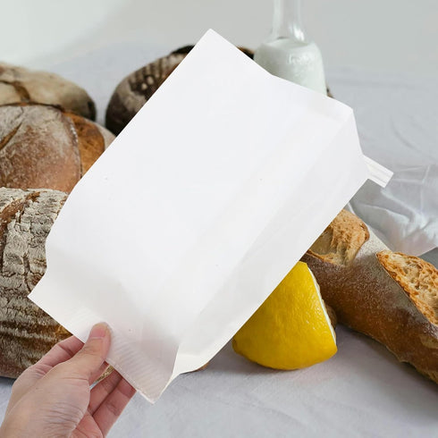 OFFIGAM 10x5 Inch Packaging 25pcs Sealable Greaseproof Kraft Paper Bags White Sandwich Pastry Snack Bags for Bakery