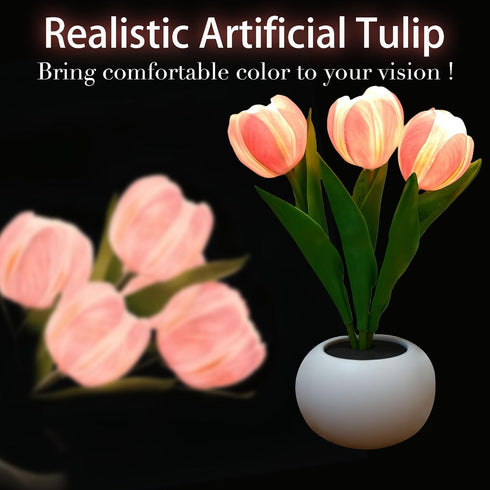 YHan Flower Table Lamp, LED Tulip Night Light with Artificial Flower and Vase, Romantic Desk Lamp for Home, Living