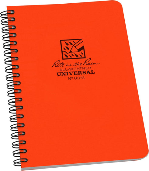 Rite in the Rain Weatherproof Side Spiral Notebook, 4.625" x 7", Orange Cover, Universal Pattern