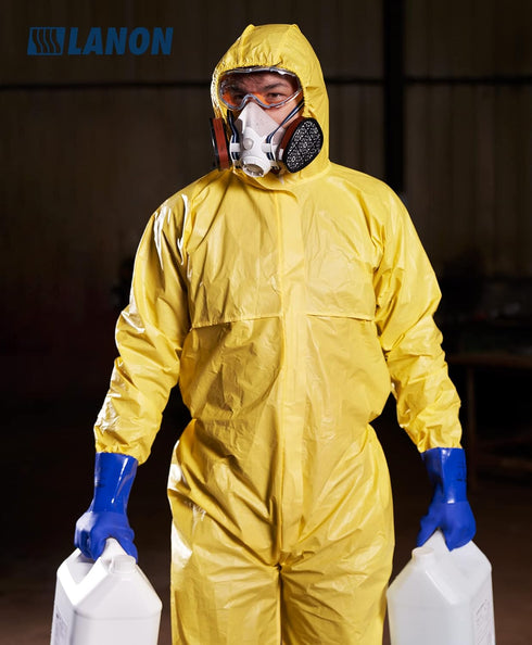 LANON PVC Chemical Resistant Gloves, Heavy-Duty Rubber Gloves, Non-Slip, Blue, Large, Acid, Alkali, Oil Protection