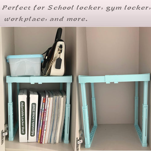 Pack 2 Locker Shelf Adjustable Height and Width, Locker Organizer for Work, Locker Shelves for School Locker