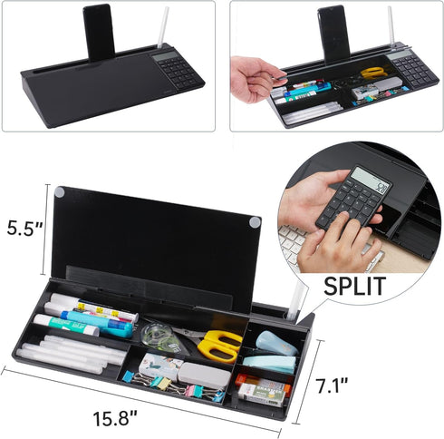 Small Glass Desktop Dry-Erase Board - Computer Keyboard Stand with Drawer, White Board Surface Pad, Desk Organizers for