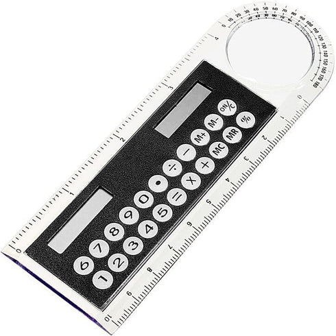 Black Mini Calculator, Portable Pocket Handheld 3 in 1 Solar Powered Calculator Ruler Magnifier for Students Kids