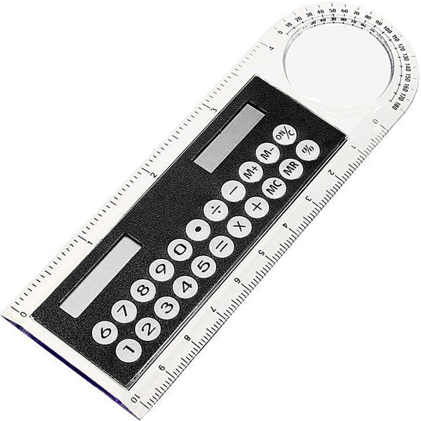 Black Mini Calculator, Portable Pocket Handheld 3 in 1 Solar Powered Calculator Ruler Magnifier for Students Kids