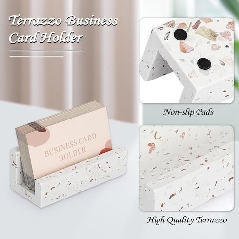 Hipiwe Terrazzo Business Card Holder for Desk, Concrete Display Stand for Women Men Office Organizer