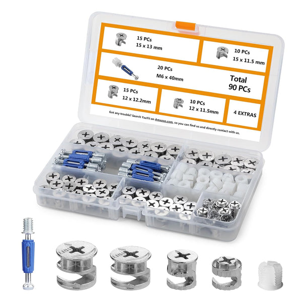 Cam Locks for Furniture 90 Pcs 3-in-1 Eccentric Wheels Cam Lock Fasteners Compatible with IKEA Hardware Parts