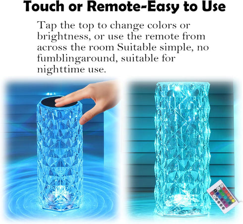 Generic 16 (2pcs,Large) Colors Rose Rays Crystal Diamond Table Lamp, RGB Color Changing Lamp with Touch & Remote, USB