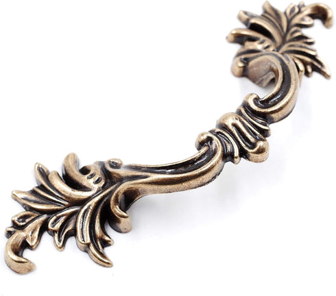 JETLAND 4-Pack, 4" PW1618ABR102 French Provincial Drawer Pulls - Antique Brass, Hole Centers, Vintage Shabby Chic Pulls