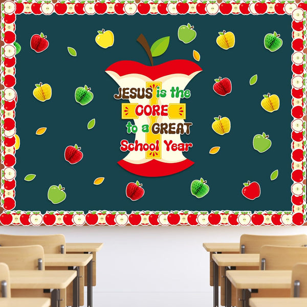 TaoBary 84 Pcs Jesus Is The Core Bulletin Board Set, 3D Apples Cutouts for Back to School Decor