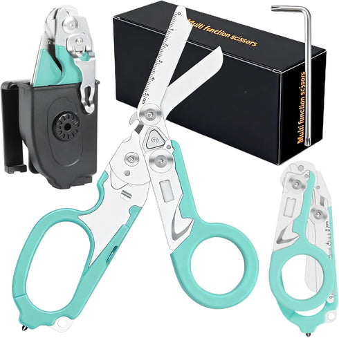 SUVIVISUN Foldable 6-in-1 Multi-Tool, Stainless Steel Trauma Shears with Holster for EMT, Outdoor