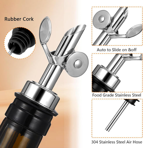 JOUTYFOR 12 Pcs Weighted Stainless Steel Liquor Bottle Pourers Auto Flip Olive Oil Dispenser Spout Balsamic Alcohol