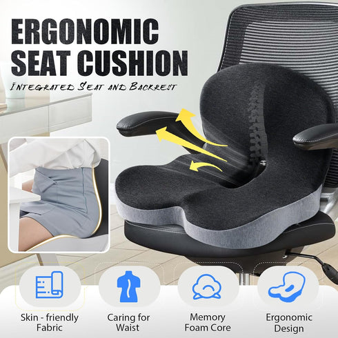 Pressure Relief Seat Cushion, for Long Sitting Hours on Office & Home Chair, Memory Foam L-Shaped Integrated Seat