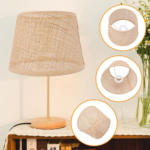 E27 E14 Rattan Lamp Shade Small Rattan Woven Cylinder Lamp Shade Boho Lamp Shades for Floor Lamps, Pendant Light