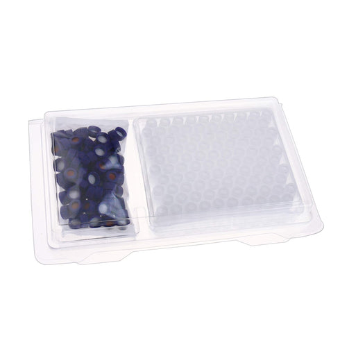 2ML Polypropylene Vials - 9mm Short Thread Vial with Micro Volume 300µL, Blue Screw Cap with Hole, Pack of 100