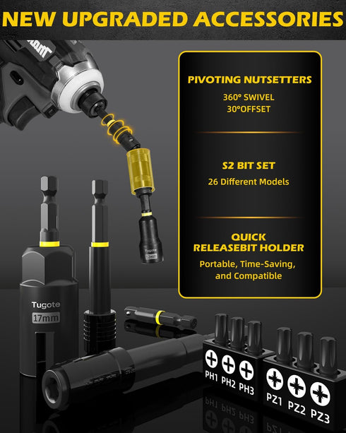 Tugote 61PCS Set 1/4'' Nutsetter, S2 Impact Nut Driver - Magnetic Deep Nut Drivers for Drills Metric & SAE, Socket