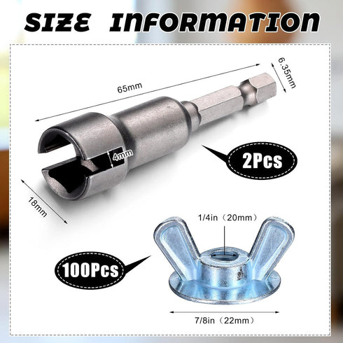 Otoolling 102 1/4" -20 Set Pcs Washer Wing Nuts with Power Driver Bit Hurricane Protection Hardware Hexagon Head Drill