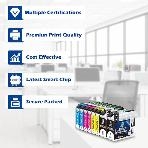 DOUBLE D Upgraded LC20E Compatible Replacement Ink Cartridges (8 Pack) for Brother MFC-J985DW, J775DW Printers