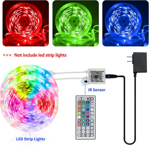 44 24V KEXU Key RGB LED Strip Lights IR Remote Control, Remote Receiver for RGB LED Light Strip, Power Adapter for LED