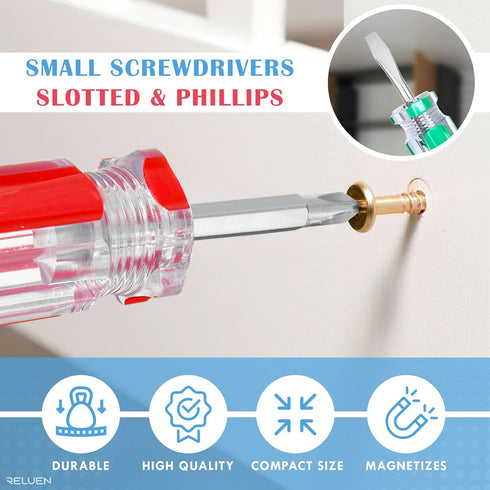 2Pcs Short Phillips-Head and Flathead Screwdrivers, Magnetic Pocket Screwdriver Set