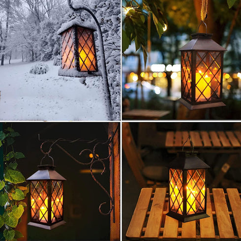 Solar Lantern Outdoor, Garden Hanging Lantern, PVC Waterproof 3 LED Flickering Flameless Candle Decorative Lights
