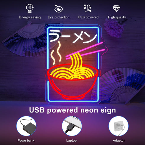 Ramen Neon Sign Pink LED Noodles Light Up Restaurant Shop Bedroom Home Bar Noodles Decor Japanese Neon Signs for Wall