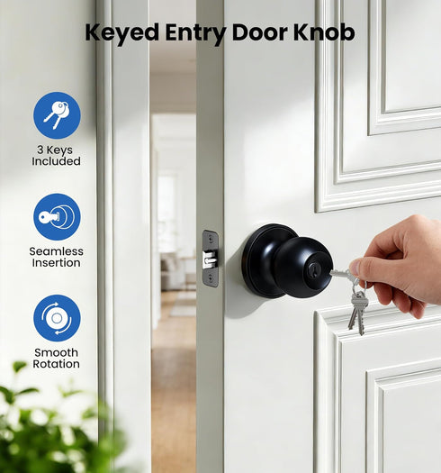Set 3-Pack, Veise Keys Alike Door Knob Bedroom Door Lock with Keys, Heavy-Duty Rust-Proof Construction, Door Handle