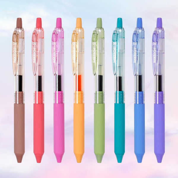 WRITECH 8ct Gel Pens - Fine Point 0.5mm Multicolor Ink, Smooth Writing, No Smear for Journaling, Drawing