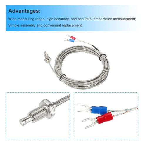 MECCANIXITY K Type Thermocouple Temperature Sensor M8 Screw Probes, 16ft, 0 to 800°C (32 to 1472°F)